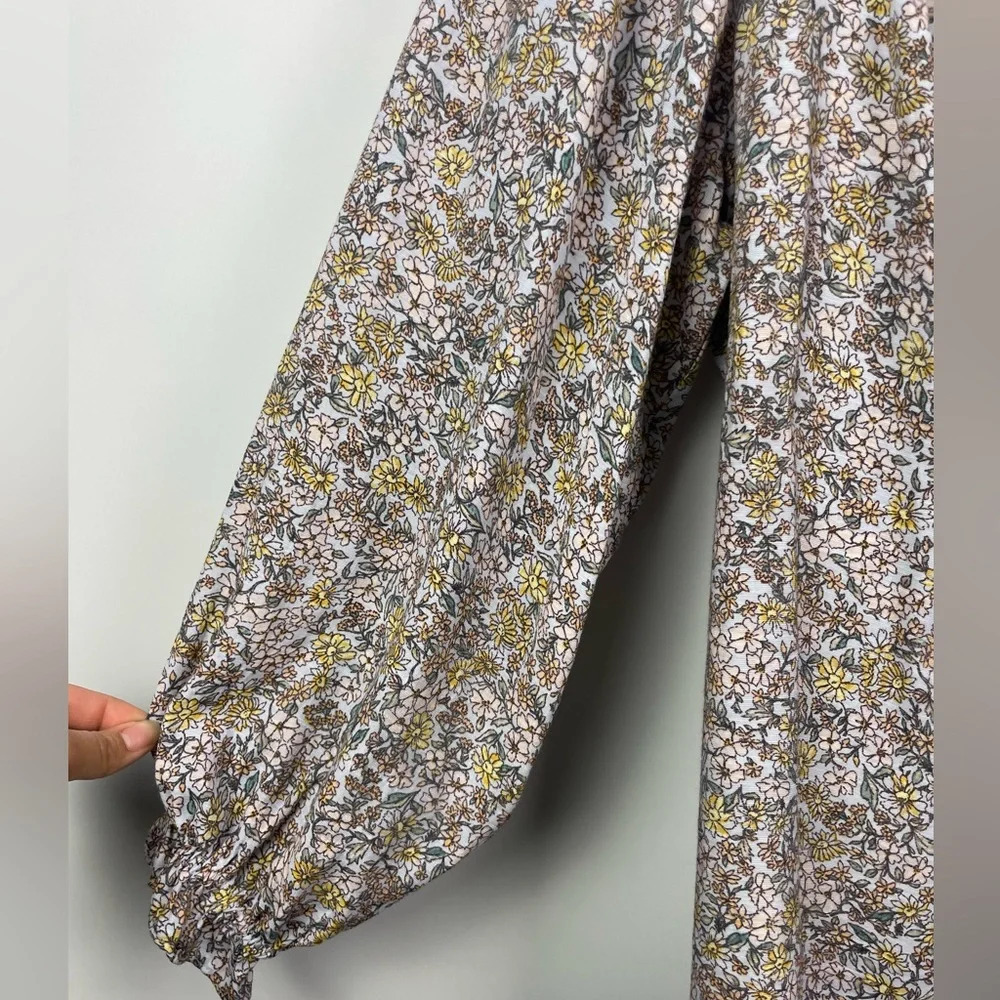 LC Lauren Conrad Multicolor Floral Long‎ Puff Sleeve Square Neck Peasant Blouse - Picture 2 of 8